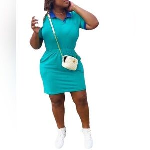 Carroll Reed Vintage Cotton Teal Green Purple Nautical Polo Dress